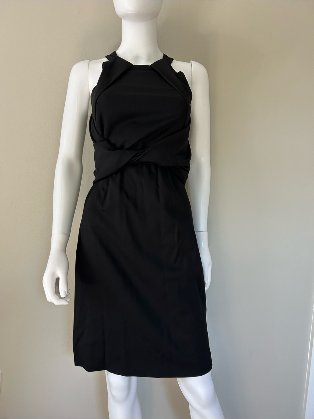 Gucci Black Wool Draped Sheath Dress IT 38 US 2 Made in Italy